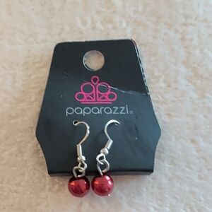Paparazzi Dainty Shiny Red Ball Dangle Earrings New